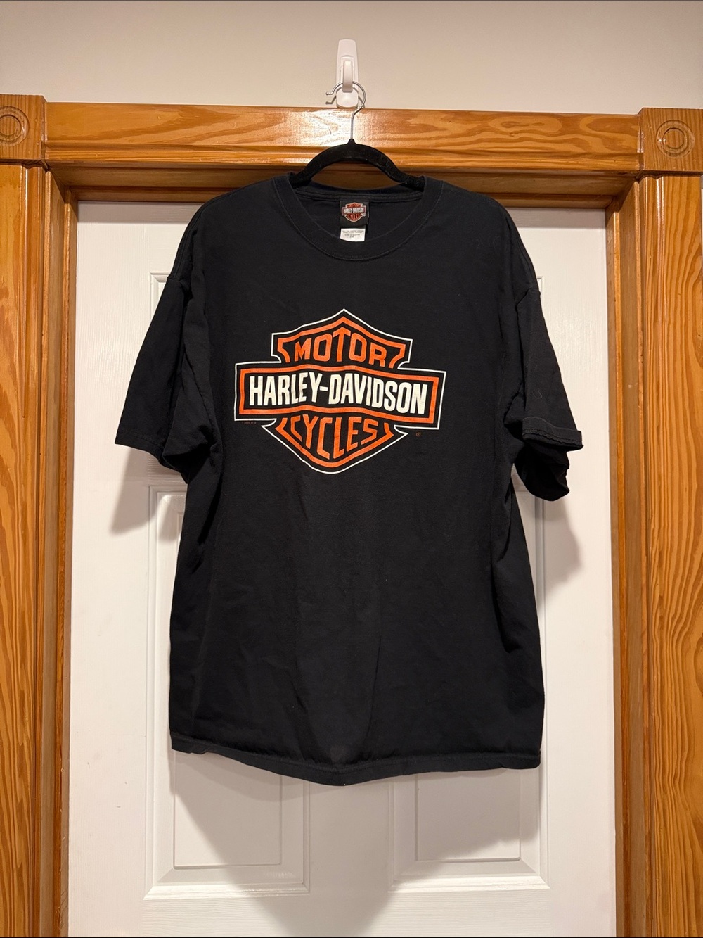 Harley-Davidson Black Tee with Orange and White Bar & Shield Logo